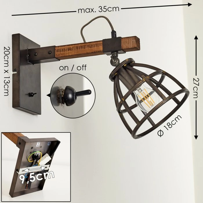 Hofstein Haervej Wandleuchte Schwarz, Holz dunkel, 1-flammig – Bild 2
