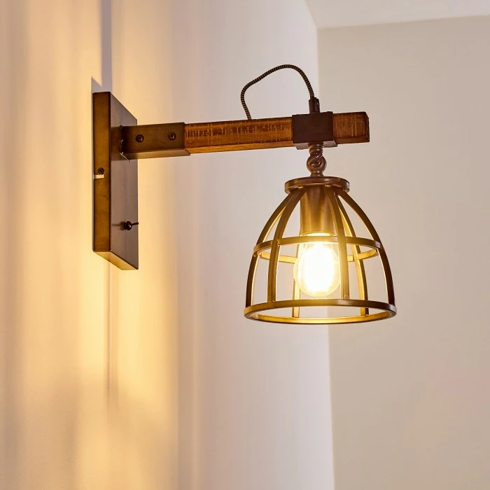 Hofstein Haervej Wandleuchte Schwarz, Holz dunkel, 1-flammig – Bild 3