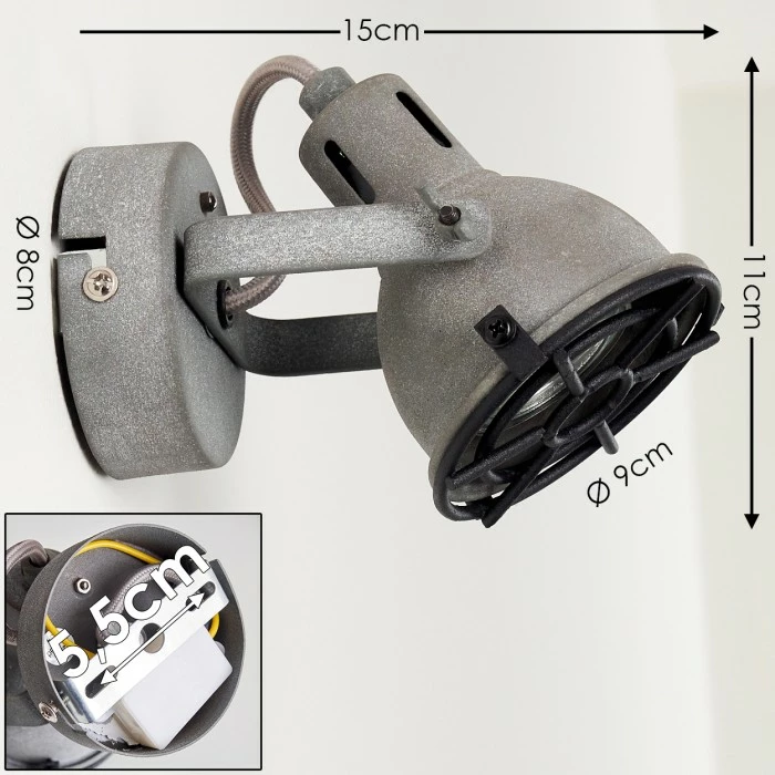 Hofstein Jonsered Wandleuchte LED Schwarz, Grau, Steinoptik, 1-flammig – Bild 2